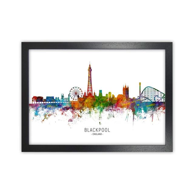 Blackpool England Skyline by Michael Tompsett - Print Ebern Designs Size: 25cm H x 34cm W x 3cm D, Format: Black Framed on Productcaster.