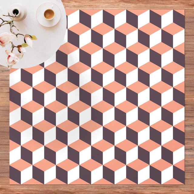 Vinyl rug - geometric tile mix orange East Urban Home Rug Size: Square 120cm on Productcaster.