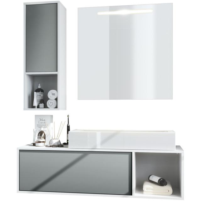 Jezelle 3 Piece Bathroom Storage Furniture Set with Mirror Ivy Bronx Ausstattung: With sink, without tap, Colour/Finish: Semi-gloss graphite on Productcaster.