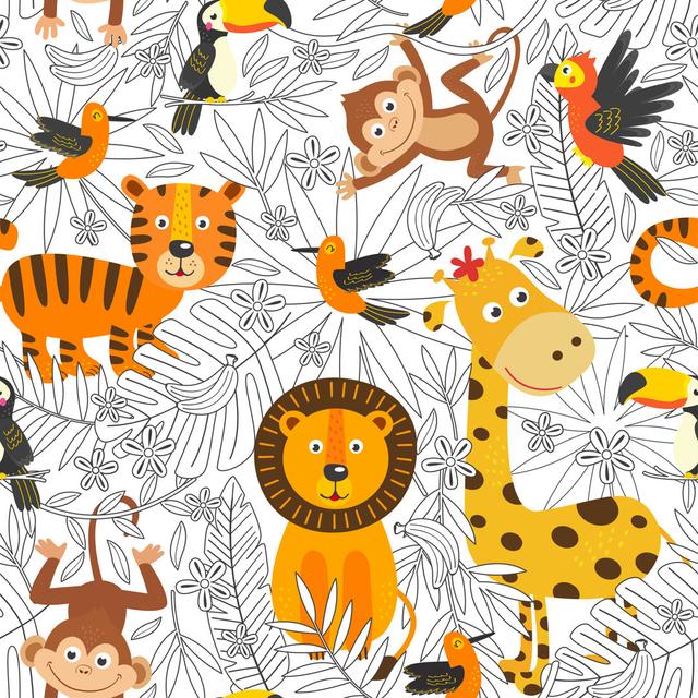 Richardton Seamless Pattern With Colouring Tropical Animals by Nataka - Print ClassicLiving Size: 91cm H x 91cm W x 3.8cm D on Productcaster.