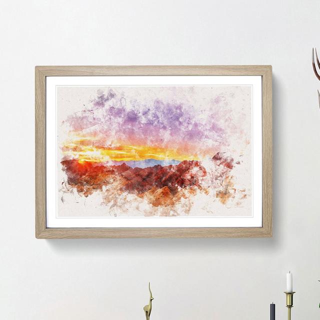 Sunset at the Valley of Fire Watercolour - Picture Frame Graphic Art Print East Urban Home Frame Option: Oak Framed, Size: 40cm H x 60cm W x 2cm D on Productcaster.