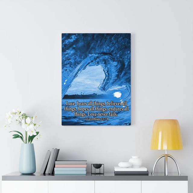 Love Bears All 1 Corinthians 13:78 - Wrapped Canvas Typography Blue Elephant Size: 76cm H x 61cm W on Productcaster.