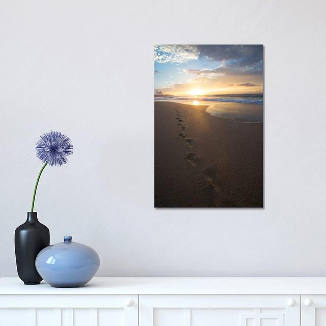 Footprints On The Beach At Sunset, Oahu, Hawaii, USA by Panoramic Images - Print House of Hampton Size: 45.72cm H x 30.48cm W x 1.91cm D on Productcaster.