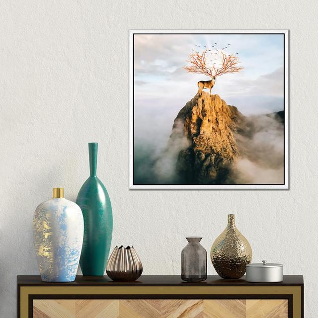 A Deer With Golden Antlers On Top Of A Mountain by Ievgeniia Bidiuk - Gallery-Wrapped Canvas Giclée on Canvas Gracie Oaks Size: 45.72cm H x 45.72cm W on Productcaster.