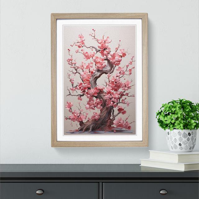 Cherry Blossom Tree Dadaism - Single Picture Frame Print on Wood Marlow Home Co. Format: Oak Framed, Size: 64cm H x 46cm W x 2cm D on Productcaster.