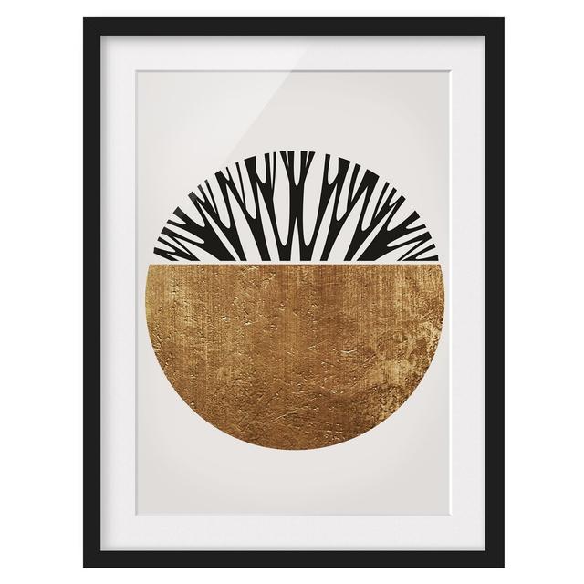 Abstract Shapes - Golden Circle - Picture Frame Graphic Art Marlow Home Co. Frame Option: Black Framed, Size: 55cm H x 40cm W x 2cm D on Productcaster.