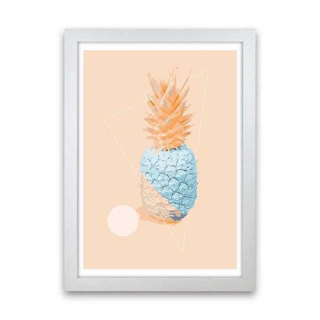 Pineapple in Blue with Peach by Pixy Paper - Graphic Art Bay Isle Home Size: 59.4cm H x 42cm W x 3cm D, Format: White Framed on Productcaster.