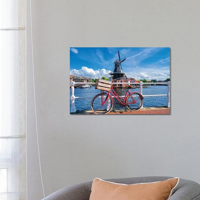 Dutch Essentials Bicycle And A Windmill by George Oze - Wrapped Canvas Print Latitude Run Size: 45.72cm H x 66.04cm W x 3.81cm D on Productcaster.