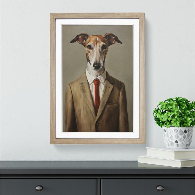 Whippet In A Suit Painting No.4 - Single Picture Frame Print on Wood Big Box Art Size: 34cm H x 25cm W x 2cm D, Frame Colour: Oak on Productcaster.