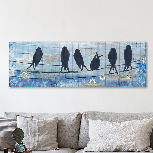 Coastal Birds by Kimberly Allen - Wrapped Canvas Panoramic Painting East Urban Home Size: 30cm H x 91cm W x 4cm D on Productcaster.