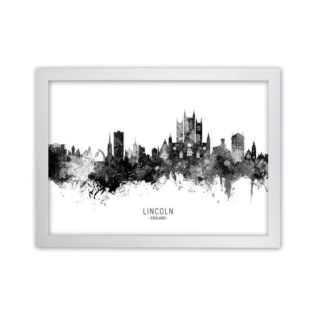 Lincoln England Skyline Black White City Name by Michael Tompsett - Graphic Art Latitude Run Format: White Framed, Size: 34cm H x 46cm W x 3cm D on Productcaster.