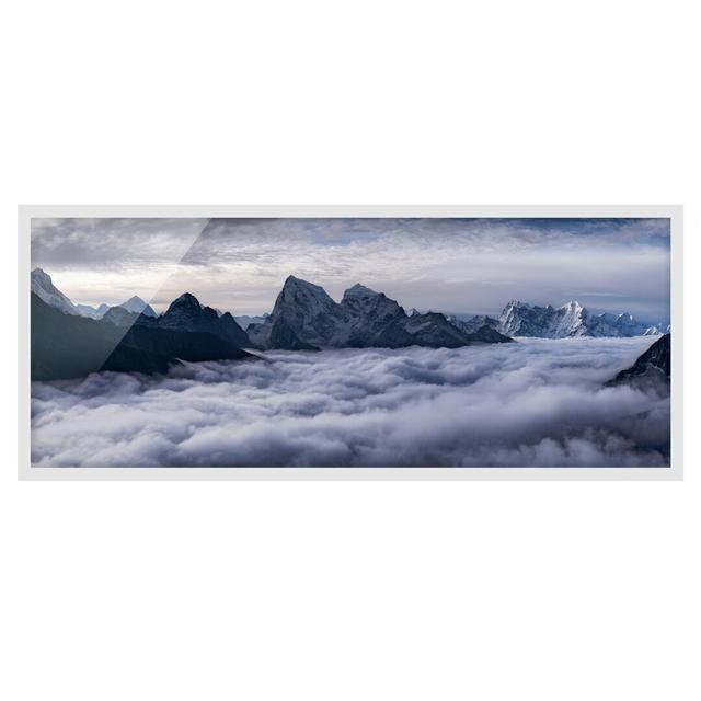 Picture with Frame - Sea Of Clouds In The Himalayas - Panorama Landscape - A House of Hampton Frame Option: White Framed, Size: 30cm H x 75cm W x 2cm on Productcaster.