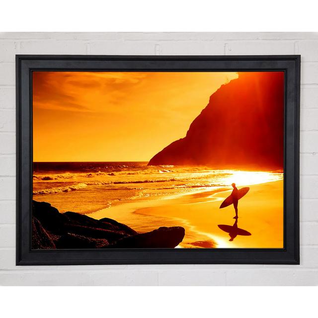 Surfer At Dawn Orange Framed Print Highland Dunes Size: 29.7cm H x 42cm W on Productcaster.