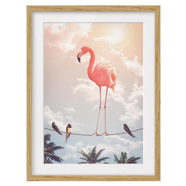 Sky with Flamingo - Picture Frame Graphic Art Bay Isle Home Size: 100cm H x 70cm W x 2cm D, Frame Option: Brown Framed on Productcaster.