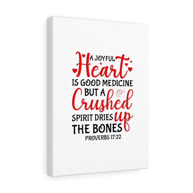 A Joyful Heart Proverbs 17:22 - Wrapped Canvas Typography Blue Elephant Size: 41cm H x 30cm W on Productcaster.