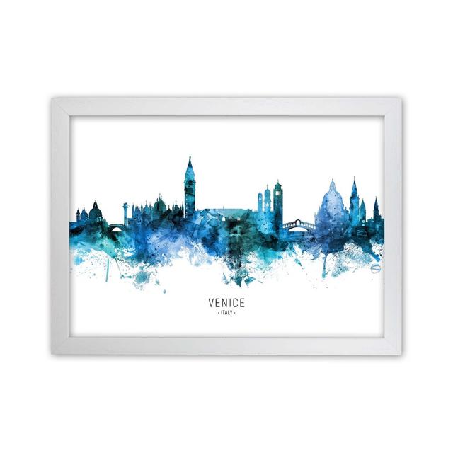 Venice Italy Skyline Blue City Name by Michael Tompsett - Print Ebern Designs Format: White Framed, Size: 64cm H x 88cm W x 3cm D on Productcaster.