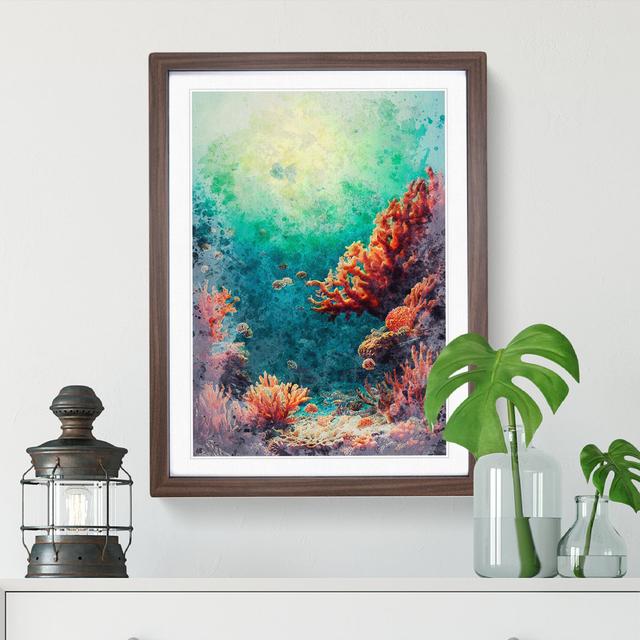 Beautiful Coral Reef House of Hampton Size: 46cm H x 34cm W x 2cm D, Frame Colour: Walnut Framed on Productcaster.