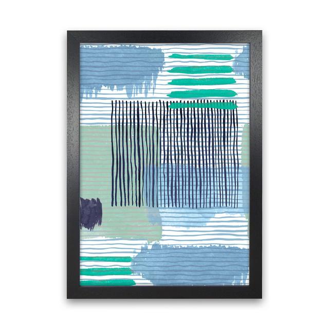 Abstract Striped Geo Green - Print 17 Stories Size: 88cm H x 64cm W x 3cm D, Frame Option: Black Framed on Productcaster.