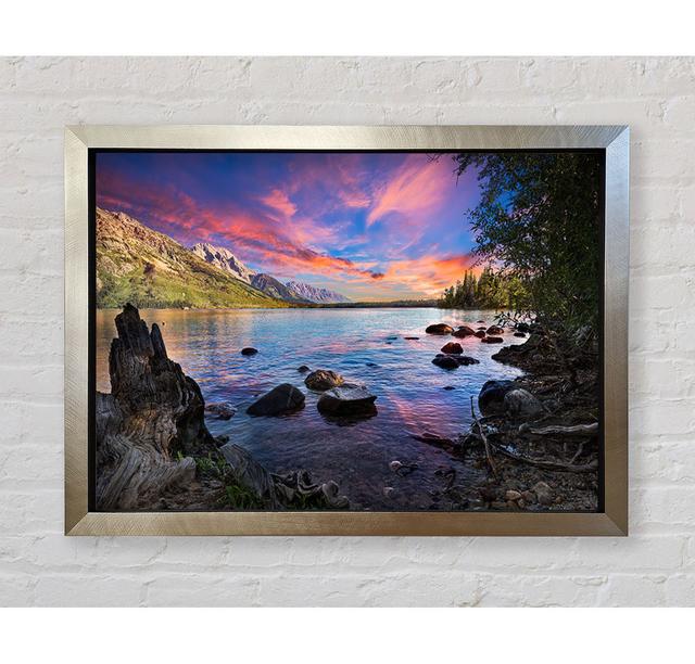 Purple Sunset Ocean View Ripples Framed Print House of Hampton Size: 59.7cm H x 84.1cm W x 3.4cm D, Format: Silver Framed Paper on Productcaster.