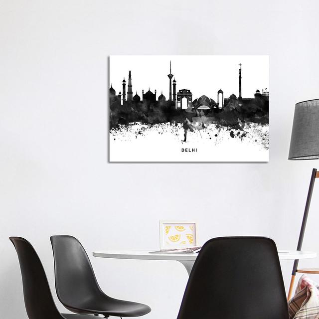 Delhi Skyline Black & White - Wrapped Canvas Print Latitude Run Size: 66.04cm H x 101.6cm W x 1.91cm D on Productcaster.