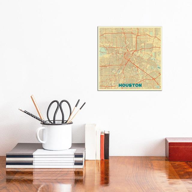 Houston Retro Urban Blueprint Map by Hubert Roguski - Wrapped Canvas Graphic Art Borough Wharf Size: 30.4cm H x 30.4cm W x 1.9cm D on Productcaster.