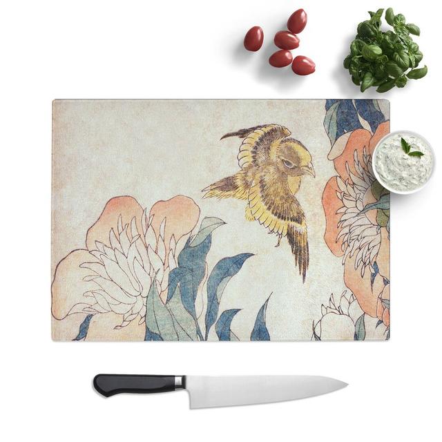 Tempered Glass Peony Flower and Canary by Katsushika Hokusai Chopping Board East Urban Home Size: 39 cm W x 28.5 cm L on Productcaster.