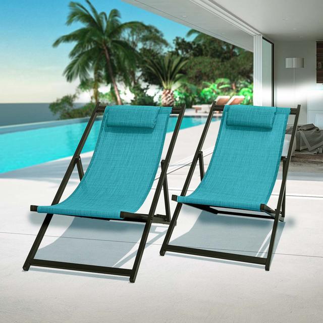 Aerielle Folding Deck Chair with Cushions Dakota Fields Colour (Fabric): Turquoise on Productcaster.