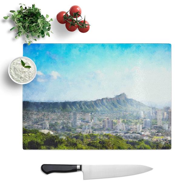 Honolulu Oahu Skyline in Hawaii Painting Chopping Board East Urban Home Size: 0.4cm H x 28.5cm W x 39cm L on Productcaster.