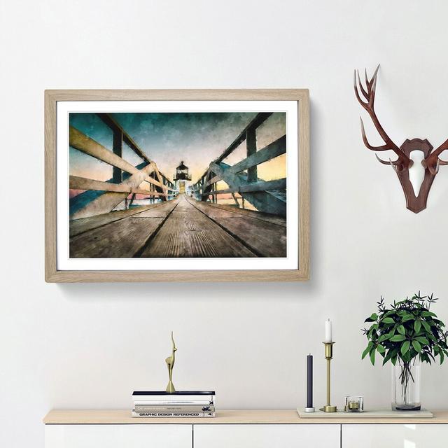 Lighthouse at the Piers End - Picture Frame Graphic Art Print East Urban Home Size: 62cm H x 87cm W x 2cm D, Frame Option: Oak Framed on Productcaster.