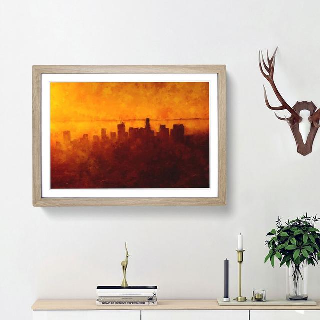 Downtown Los Angeles at Sunset - Picture Frame Graphic Art Print East Urban Home Size: 45cm H x 63cm W x 2cm D, Frame Option: Oak Framed on Productcaster.