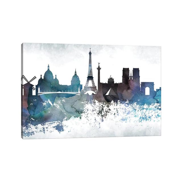 Paris Bluish Skylines - Print on Canvas Ebern Designs Size: 45.72cm H x 66.04cm W x 1.91cm D, Format: Wrapped Canvas on Productcaster.