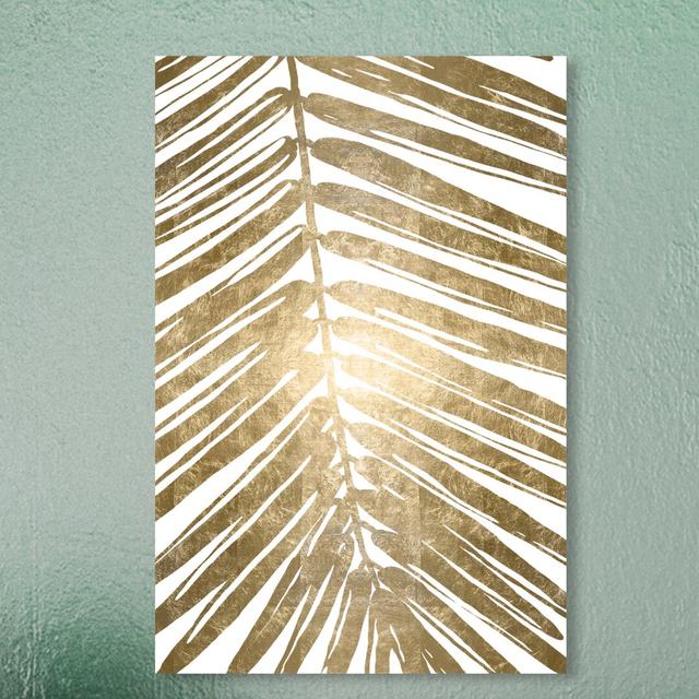 'Gold Tropical Leaves IV Gold Metallic' Graphic Art on Wrapped Canvas East Urban Home Size: 38.1 cm H x 25.4 cm W on Productcaster.