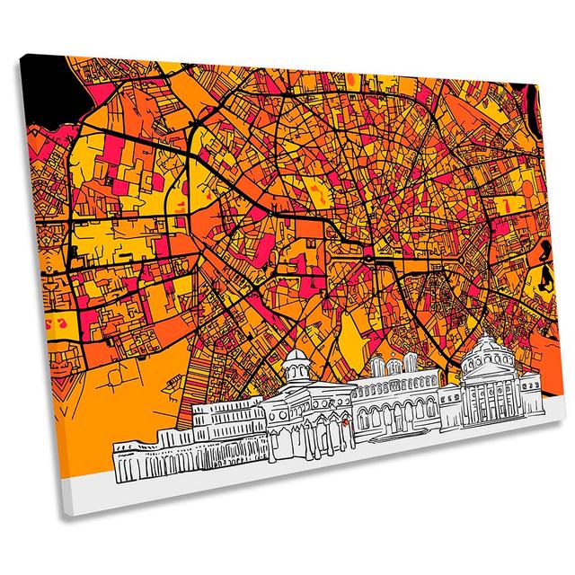 Bucharest Romania Skyline Map Picture CANVAS WALL ART Print Orange Ivy Bronx Size: 30.5cm H x 45.7cm W on Productcaster.