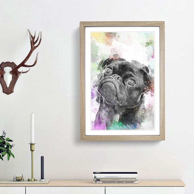 Black Pug Dog in Abstract - Picture Frame Graphic Art Print on MDF East Urban Home Size: 36cm H x 27cm W x 2cm D, Frame Option: Oak Framed on Productcaster.