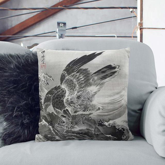 Eagle Attacking Fish by Kawanabe Kyosai Cushion with Filling East Urban Home Size: 55cm H x 55cm W x 20cm D on Productcaster.