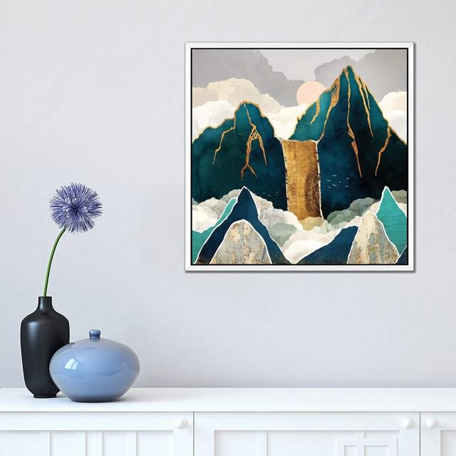 Golden Waterfall - Print on Canvas Alpen Home Frame Option: White Framed, Size: 45.72cm H x 45.72cm W x 3.81cm D on Productcaster.