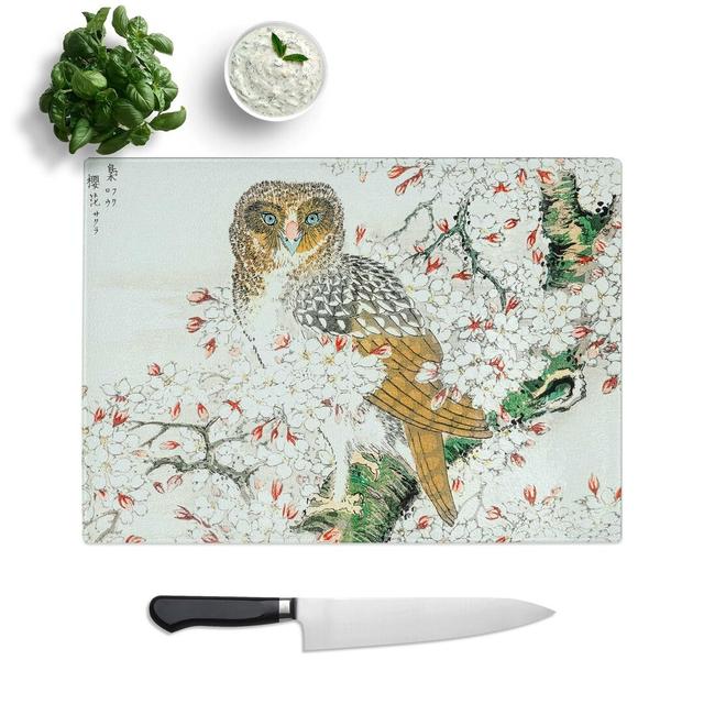 Tempered Glass Short-Owl and Cherry Flower by Numata Kashu Chopping Board East Urban Home Size: 39 cm W x 28.5 cm L on Productcaster.