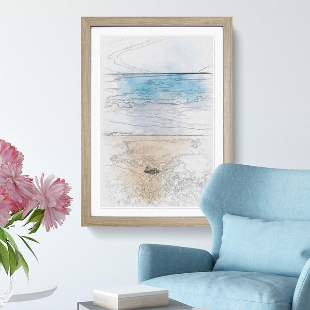 Stone Upon A Beach in Spain Sketch - Picture Frame Painting Print East Urban Home Size: 33cm H x 24cm W x 2cm D, Format: Oak Framed on Productcaster.