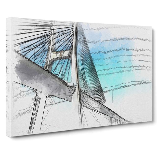 Vasco da Gama Bridge in Portugal Sketch - Wrapped Canvas Graphic Art East Urban Home Size: 40cm H x 60cm W x 3cm D on Productcaster.