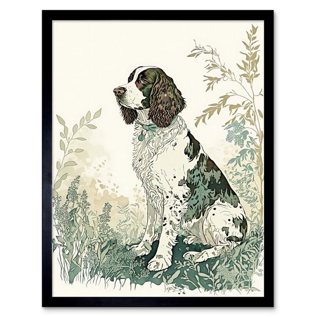 English Springer Spaniel Dog In Field Modern Pastel Watercolour - Single Picture Frame Print Marlow Home Co. on Productcaster.