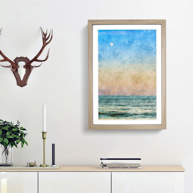 Moon over the Ocean - Picture Frame Painting Print East Urban Home Size: 33cm H x 24cm W x 2cm D, Frame Option: Oak Framed on Productcaster.