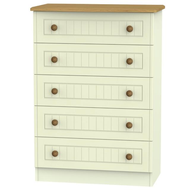 Fully Assembled Saxena 5 Drawer 76.5Cm W Chest of Drawers Brambly Cottage Colour: Cream with Oak Finishing on Productcaster.