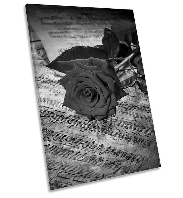 Rose Flower Vintage Music Sheet B&W - Wrapped Canvas Print Fairmont Park Size: 76.2cm H x 50.8cm W on Productcaster.