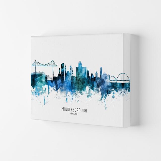 Middlesbrough Middlesbrough England Skyline Blue City Name by Michael Tompsett - Print Ebern Designs Size: 42cm H x 59.4cm W x 4cm D, Format: Wrapped on Productcaster.