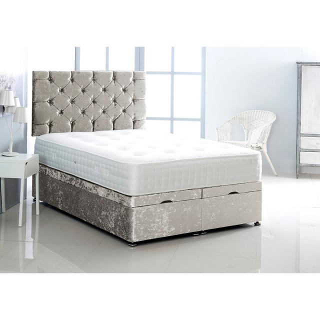 Clarissa Upholstered Ottoman Bed with Mattress Mercer41 Size: Double (4'6), Colour: Silver on Productcaster.