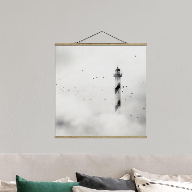 Stoffbild Lighthouse in the Fog Longshore Tides Maße: 100 cm H x 100 cm B x 0,3 cm T on Productcaster.