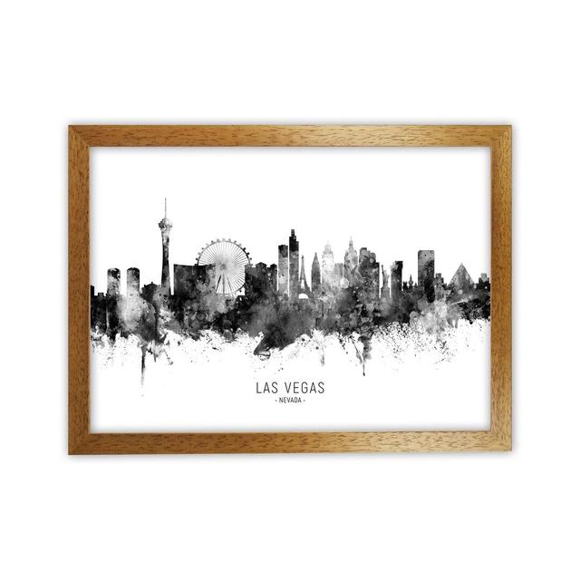 Las Vegas Nevada Skyline Black White City Name by Michael Tompsett - Print Latitude Run Format: Brown Framed, Size: 34cm H x 46cm W x 3cm D on Productcaster.