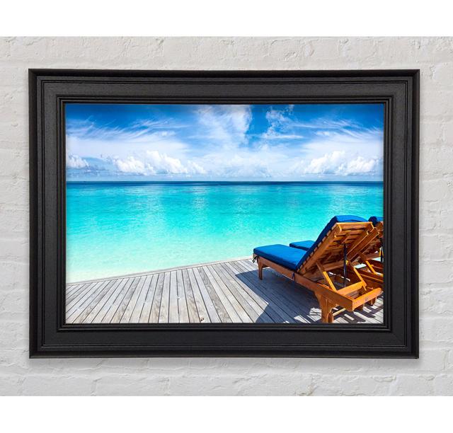 Sunchairs On Decking On The Beach Framed Print Highland Dunes Size: 42cm H x 59.7cm W x 8cm D on Productcaster.