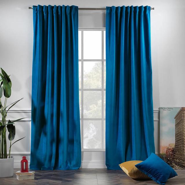 Extra Long & Extra Wide Matte Velvet Curtain Panel Lilijan Home & Curtain Curtain Colour: Blue, Panel Size: 140cm Width x 175cm Drop on Productcaster.