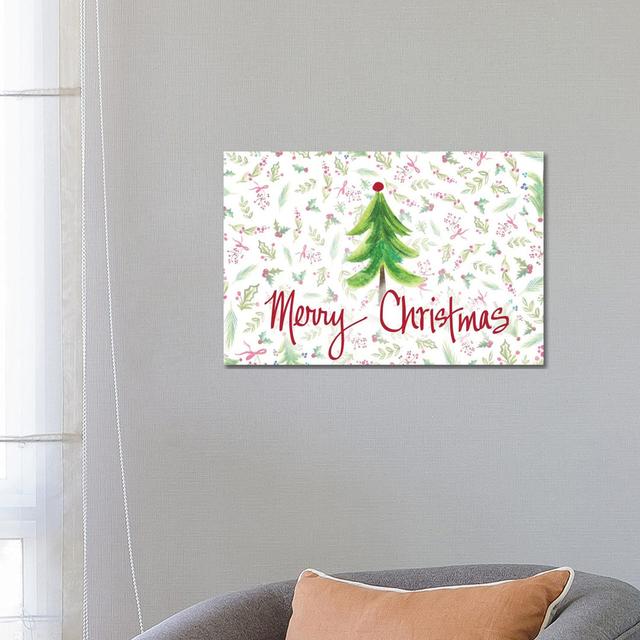 Merry Christmas Tree by Ani Del Sol - Wrapped Canvas Typography The Seasonal Aisle Size: 45.72cm H x 66.04cm W x 3.81cm D on Productcaster.